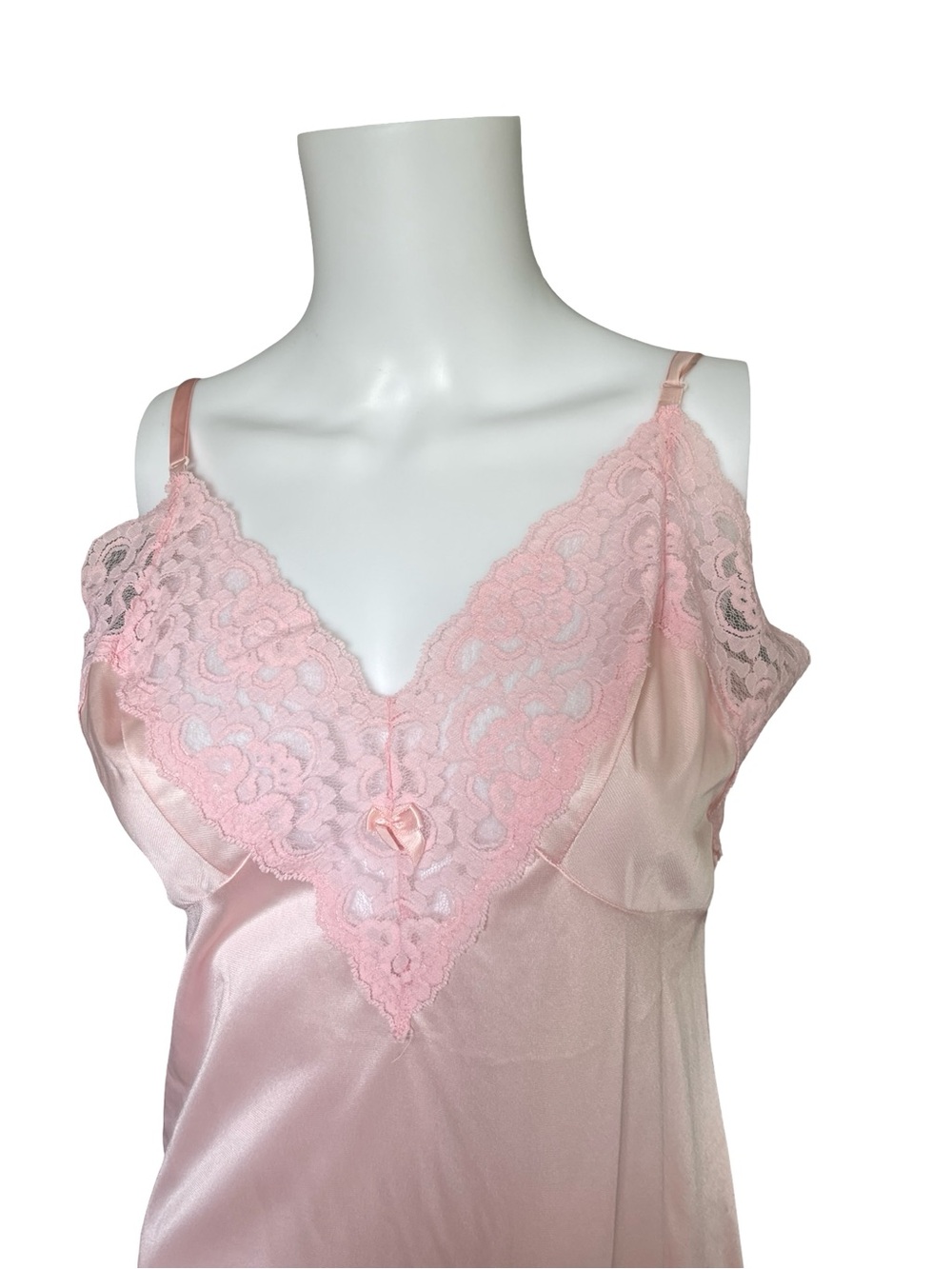 Vintage Ashley Taylor Pink Slip Dress Nightgown Nylon Lace Womens Size 34 - Picture 5 of 10